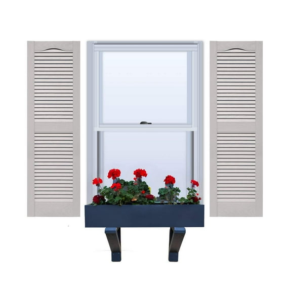 Vinyl | Louvered Exterior Shutters | 14.5" Width | Cathedral Top | with Mid Rail (50/50 Split) | 1 Pair