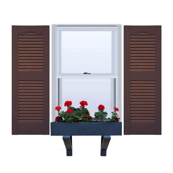 Vinyl | Louvered Exterior Shutters | 14.5" Width | Cathedral Top | with Mid Rail (50/50 Split) | 1 Pair