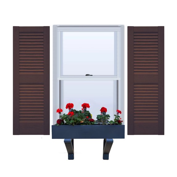 Vinyl | Louvered Exterior Shutters | 16.5" Width | Straight Top | with Mid Rail (50/50 Split) | 1 Pair