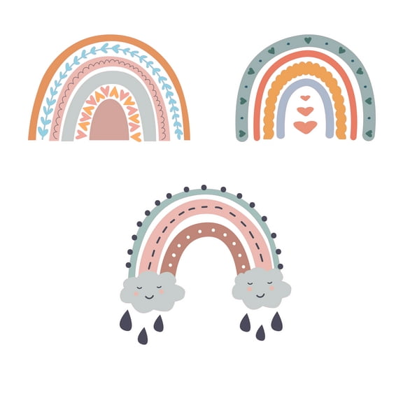 Vinyl Multicolored Boho Rainbow Collection Decal Removable Multiple Rainbow Patterns Wall Decor - 21" x 28" Kids Bedroom Nursery Home Art Adhesive Seamless Rainbow Patterns Design Wall Decoration