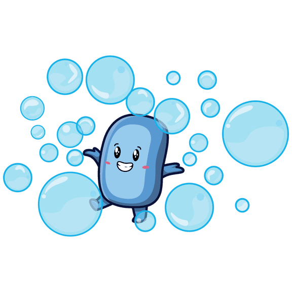 Vinyl Multicolored Happy Bath Soap Mascot Decoration Adhesive Home Living Room Wall Decal - 13" x 20" Removable Kids Bedroom Nursery Bubbles Transparent Round Objects Cartoon Design Wall Sticker