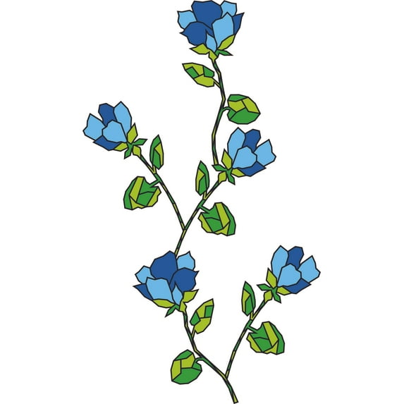 Vinyl Multicolored Window Mural Flowering Plant Sticker - Family Room Kids Room Flower Mosaic Wall Glass Film Art Design - Stained Glass Waterproof Static Cling Wall Decoration 4" x 10"