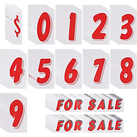 Vinyl Number Stickers for - 12 Dozen (144 Pcs) Large Yellow/Red Windshield Pricing Stickers Ideal for Dealership Auto Window Lot Pricing & for Sign Use (144, Red/White)