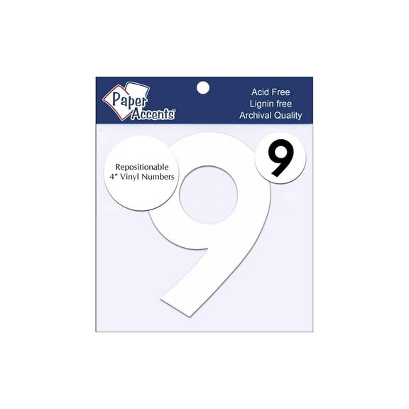 Vinyl Numbers Removable Adh 4" 9 2pc White