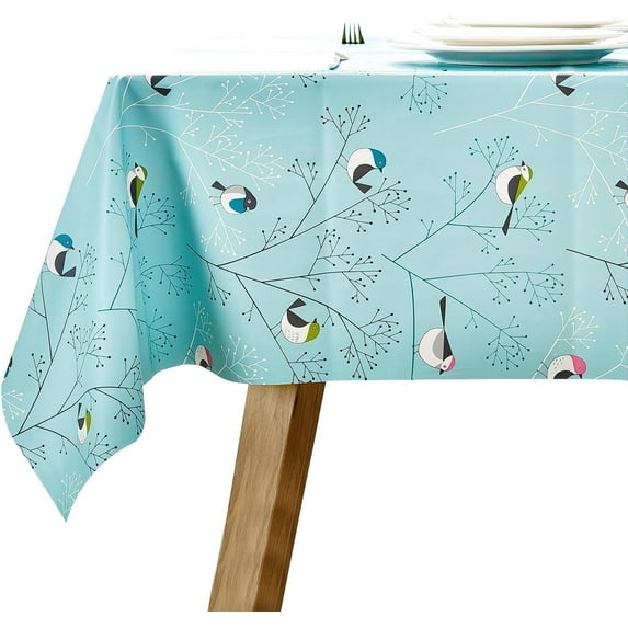 Vinyl Oilcloth Tablecloth Rectangular Spillproof Waterproof Wipeable PVC Plastic Large Tablecloths for Card Table Tablecloth - Bird Silver Gray 52 x 78 Inch