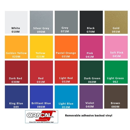 Vinyl Oracal 631 Removable Adhesive Backed Vinyl 12" x 5' each roll Light Blue