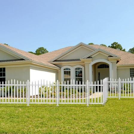 Vinyl Picket Fence Panels 84" Wx36 H White Garden Decorative Temporary Fence Boarder for Backyard, Dogs Outside, Animal Barrier, Pools(20 Pickets, Scallop)