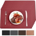 thumbnail image 1 of Vinyl Placemats Set of 6 Heat Resistant Easy Clean Non-Slip Place Mats for Dining Table Faux Leather Waterproof Stain Resistant Wipeable Washable PVC Table Mats(6, Red), 1 of 8