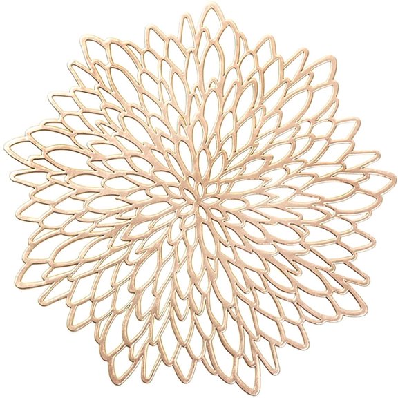 Vinyl Placemats Sets of 4 Non-Slip Washable Heat Resistant Round PVC Table Mats for Morden Kitchen Dining Table Wedding,Gold