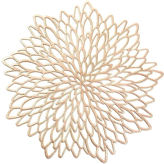 Vinyl Placemats Sets of 4 Non-Slip Washable Heat Resistant Round PVC Table Mats for Morden Kitchen Dining Table Wedding,Gold