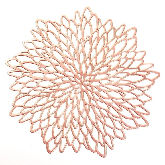 Vinyl Placemats Sets of 4 Non-Slip Washable Heat Resistant Round PVC Table Mats for Morden Kitchen Dining Table Wedding,Rose Gold
