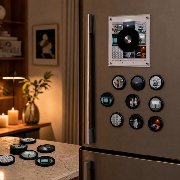 Vinyl Player Fridge Record NFC Magnetic Music Box Set Mini Magnets Refrigerator Audio with 9 PCS Programmable Playback Christmas Decor and Gifting