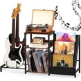 thumbnail image 1 of Vinyl Player Stand, Adjustable Guitar Stand for Acoustic Guitar, Violin, 3-Tier Turntable Stand with Vinyl Storage, Holds Up to 150 Albums, Retro Media Console Table for Living Room, 1 of 7