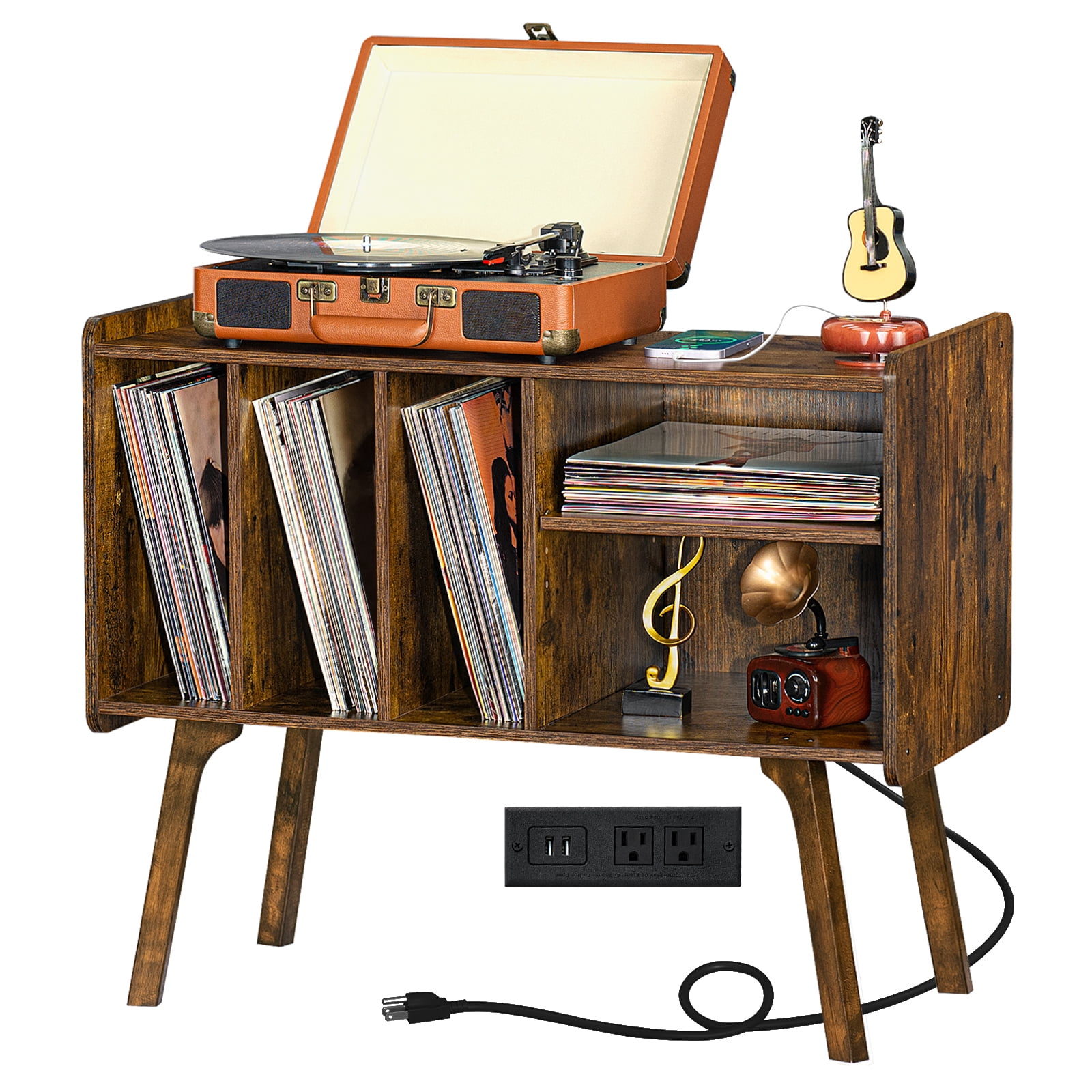 Detchanble Rack Vinyl Player Stand with Charging Station, Accommodates 220 LPs, Retro ...