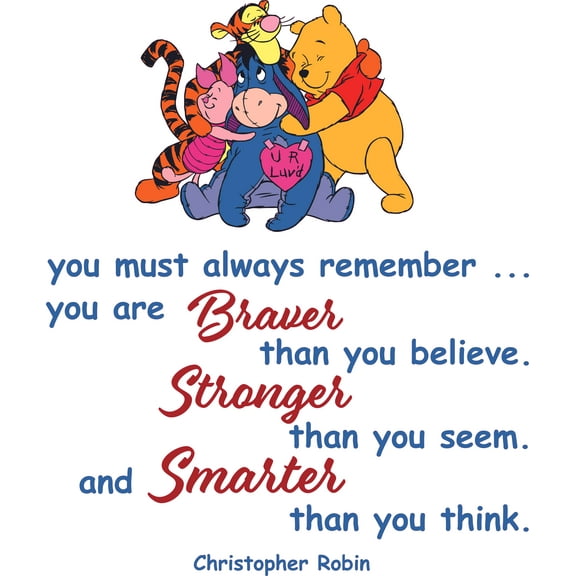 Vinyl Pooh Piglet Eeyore & Tigger Decoration StickerDecal Design 20" x 24" Home Art Christopher Robins Wall Decal Quotes | You Must Always Remember You Are Braver Stronger & Smarter Than You Think