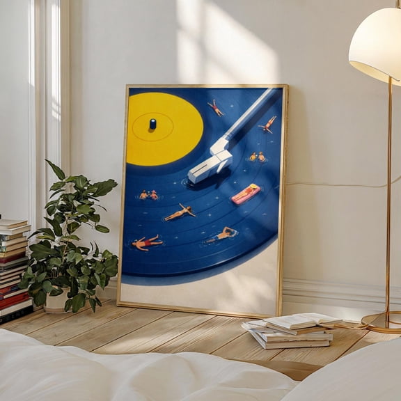 Vinyl Pool Party, Summer Music Printable, Blue Record Wall Art Size 24x36 Unframed Poster