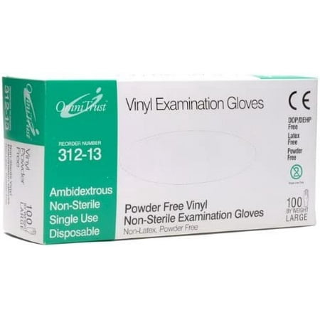Vinyl Powder Free Medical Exam Gloves Large 100/box