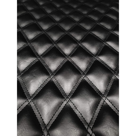 Vinyl Quilted Foam Fabric with 3/8" Foam Backing Upholstery / 52" Wide/Sold by The Yard/ for Boat Seats, Automotive Interiors, and RV Upholstery (Marine Grade Black, Double Stitched Diamond 2"x3")