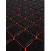 Vinyl Quilted Foam Fabric w 3/8" Foam Backing Upholstery /52" Wide/Continuous Yard/ Automotive Racing Car Interior Boat Furniture DIY Faux Leather Black Perforated Look Hq Red Thread, Diamond 2"x3"