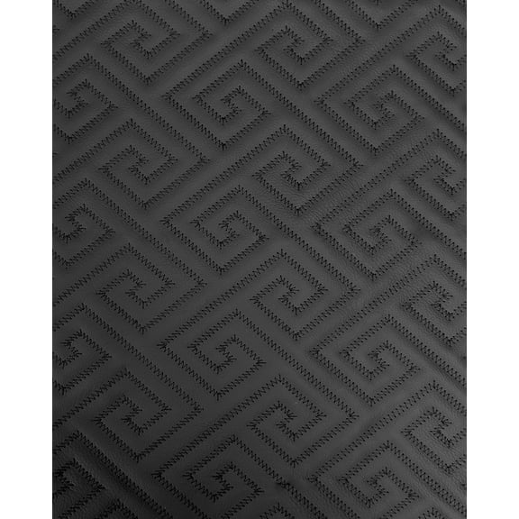 Vinyl Quilted Foam Fabric w 3/8" Foam Backing Upholstery / 52" Wide/Sold by The Yard/ Car Interiors, Door Panels, Dashboards, Headliners, Liners, Seating (Black Grecca w HQ Black Thread, Greek Key)