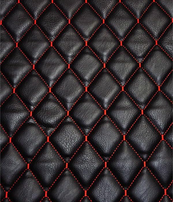 Vinyl Quilted Foam Fabric w 3/8" Foam Backing Upholstery / 52" Wide/Sold by The Yard/ Commercial Quality Upholstery Fabric, Durable Marine & Outdoor Use (Black w Hq Red Thread Yarn, Diamond 2"x3")