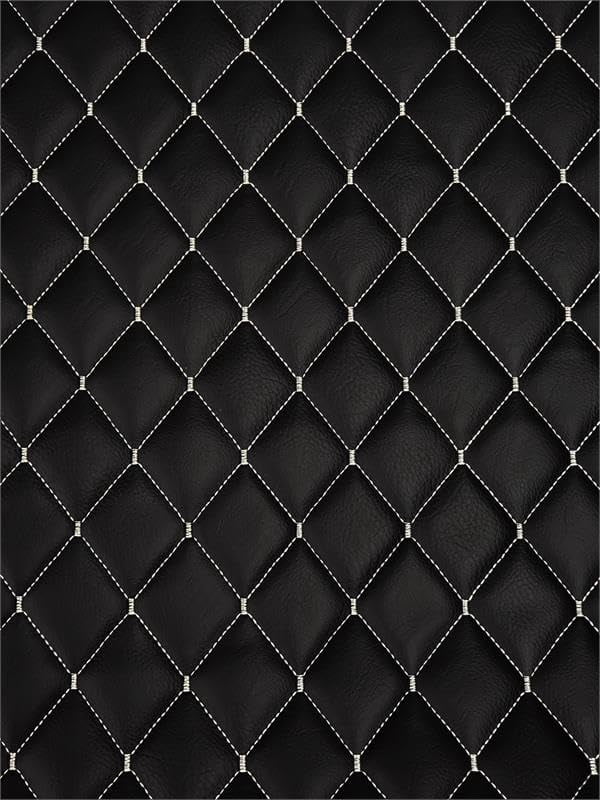Vinyl Quilted Foam Fabric w 3/8" Foam Backing Upholstery / 52" Wide/Sold by Yard/ Easy to Clean & Lasting, Waterproof & UV Resistant Upholstery Fabric (Black w Hq White Thread Yarn, Diamond 2"x3")