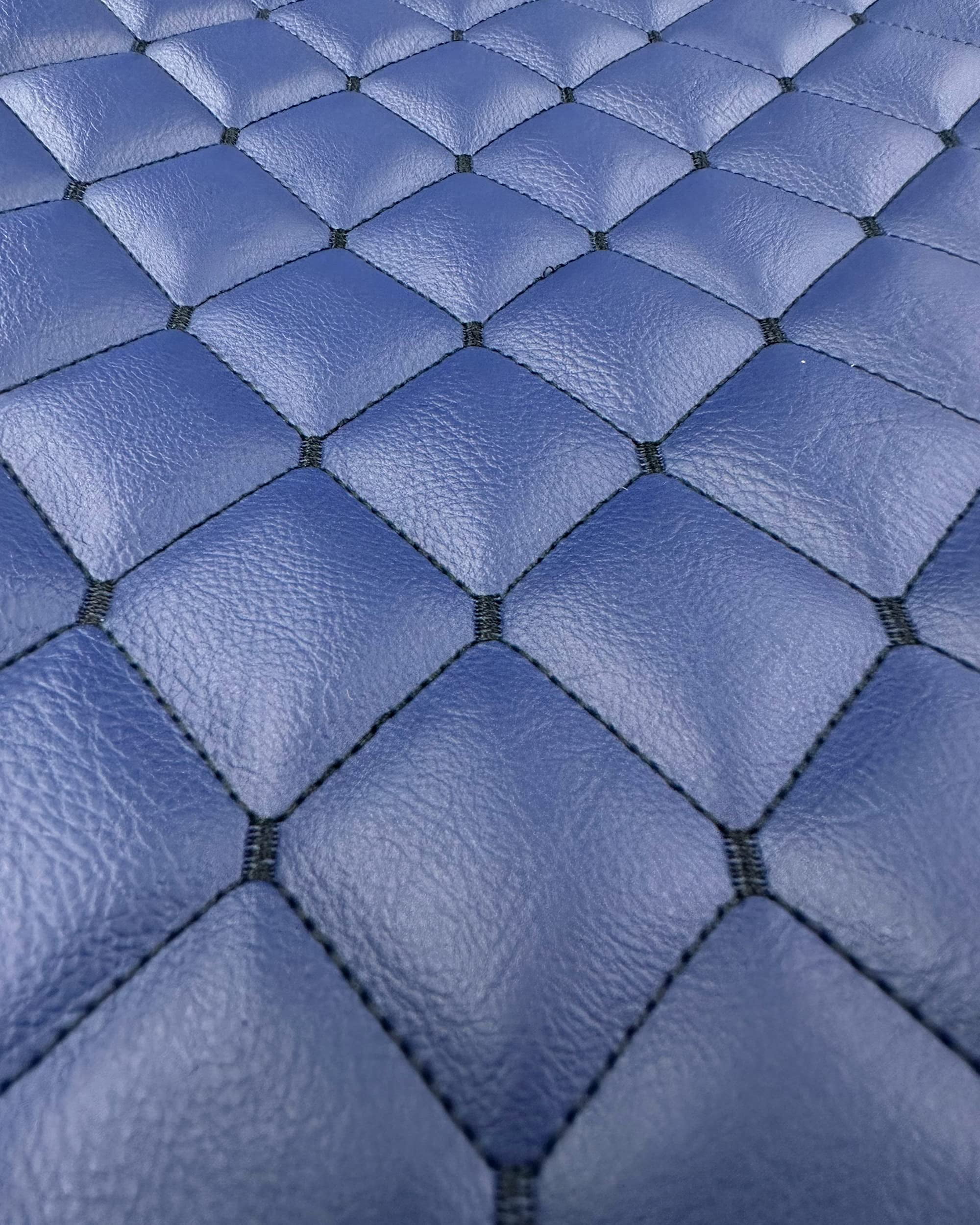 Vinyl Quilted Foam Fabric w 3/8" Foam Backing Upholstery / 52" Wide/Sold by Yard/ Stain Resistant, Water-Resistant, Faux Leather, Outdoor Cushions Seats (Blue w Hq Black Thread Yarn, Diamond 2"x3")