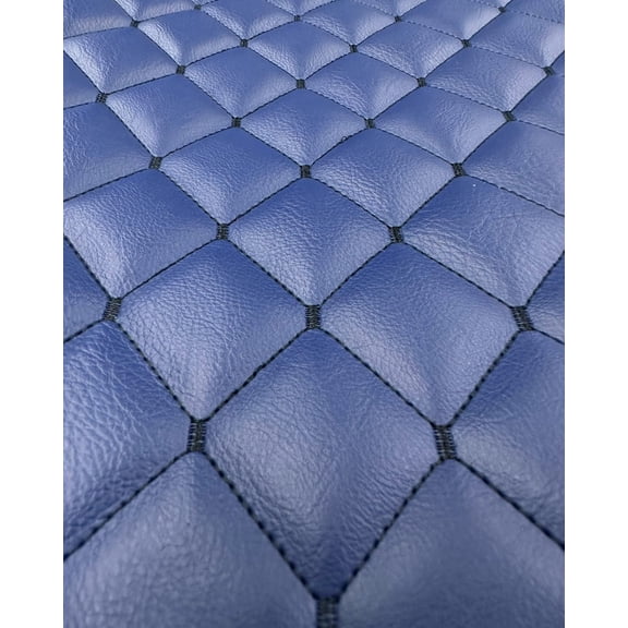 Vinyl Quilted Foam Fabric w 3/8" Foam Backing Upholstery / 52" Wide/Sold by Yard/ Stain Resistant, Water-Resistant, Faux Leather, Outdoor Cushions Seats (Blue w Hq Black Thread Yarn, Diamond 2"x3")