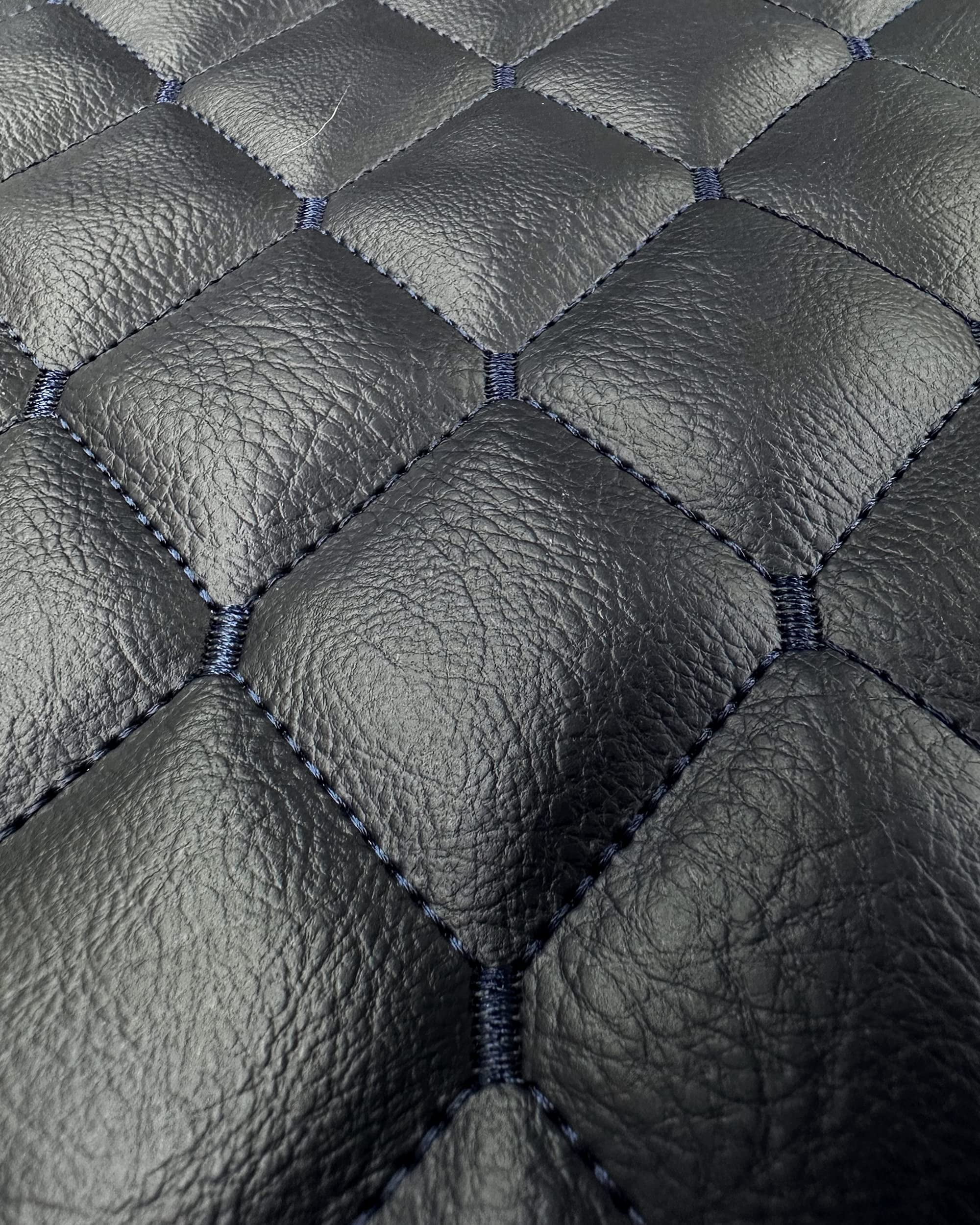 Vinyl Quilted Foam Fabric w 3/8" Foam Backing Upholstery / 52" Wide/Sold by Yard/ Waterproof Marine Vinyl, Headliner, Door Panels, Car Roof Replacement (Black w Hq Navy Thread Yarn, Diamond 2"x3")