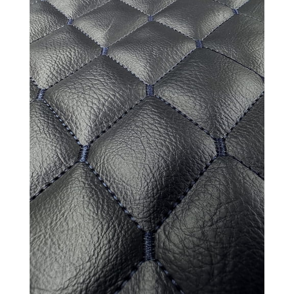 Vinyl Quilted Foam Fabric w 3/8" Foam Backing Upholstery / 52" Wide/Sold by Yard/ Waterproof Marine Vinyl, Headliner, Door Panels, Car Roof Replacement (Black w Hq Navy Thread Yarn, Diamond 2"x3")
