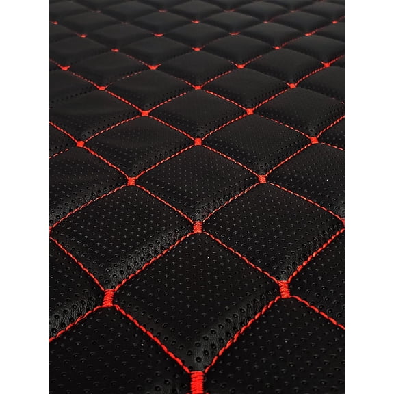 Vinyl Quilted Foam Fabric with 3/8" Foam Backing Upholstery / 52" Wide/Sold by The Yard/ (Black Perforated Look Hq Red Thread, Diamond 2" x 3")
