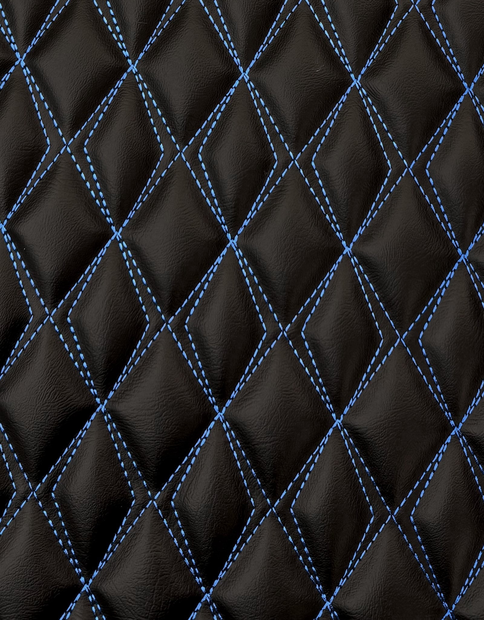 Vinyl Quilted Foam Padded Fabric W 3/8" Foam Backing Upholstery Car Headliner Vehicle & Motorcycle Seats Door Panels /58" W/ Continuous Yard (Black-Blue Double Stitching, Diamond 2"X3")