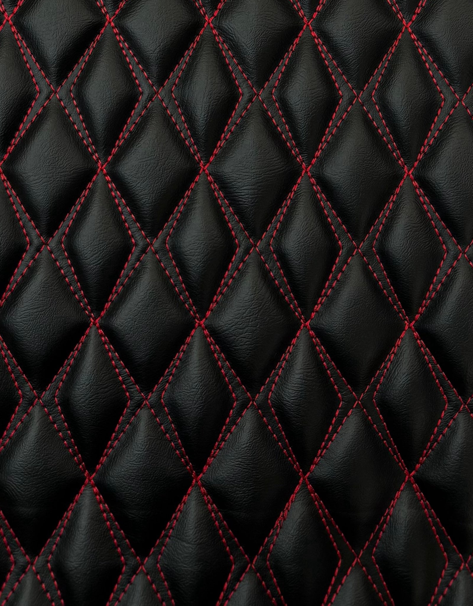 Vinyl Quilted Foam Padded Fabric W 3/8" Foam Backing Upholstery Car Headliner Vehicle & Motorcycle Seats Door Panels /58" W/ Continuous Yard (Black-Red Double Stitching, Diamond 2"X3")