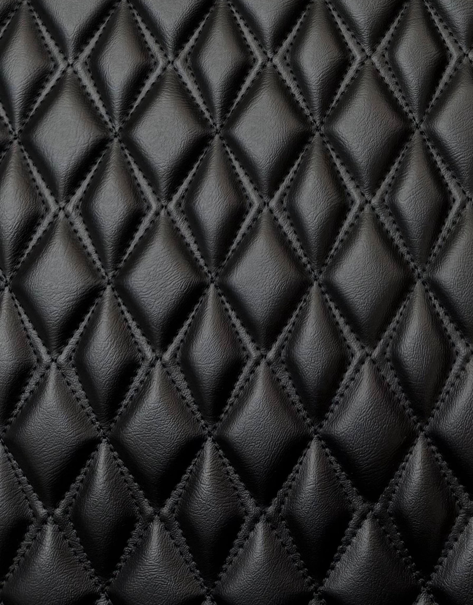 Vinyl Quilted Foam Padded Fabric W 3/8" Foam Backing Upholstery Car Headliner Vehicle & Motorcycle Seats Door Panels /58" WIDE/ Continuous Yard (Black-Black Double Stitching, Diamond 2"X3")