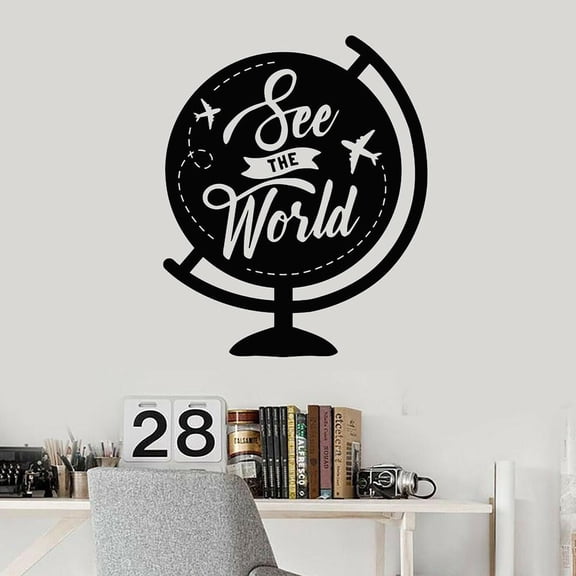 Vinyl Quote Wall Decal Globe Phrase See The World Adventure Wall Stickers Teen Room Decoration Stickers Removable Mural 69x57cm