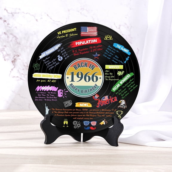 Vinyl Record 1966 Birthday Decoration, Vintage Back In 1966 Birthday Party Poster Sign With Stand, 60 Year Old Party Supplies for Men& Women, 60th Anniversary Class Reunion Gifts
