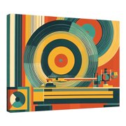 Vinyl Record Canvas Wall Art, Retro Record Player with Geometric Music Design, Mid Century Modern Decor for Living Room Bedroom Music Room Office, 10x8 Inch