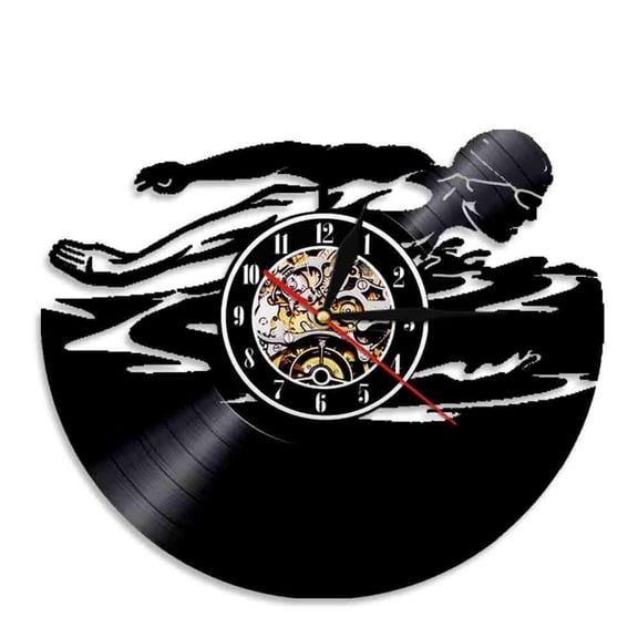 Vinyl Record Clock Swimming Sport Wall Clock Gift Idea Swimmer Swim Open Water Pool Wall Art Pool Diver Swimmer Swim Coach Gif Without LED