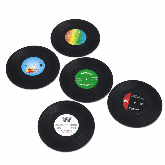Vinyl Record Coaster Set, Retro CD Drink Mats with Non-Slip Base for Hot and Cold Beverages, Music Theme Home Bar Kitchen Decor