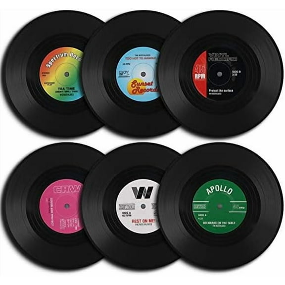 Vinyl Record Coasters, 6 Pieces of Retro Style Vinyl Coasters