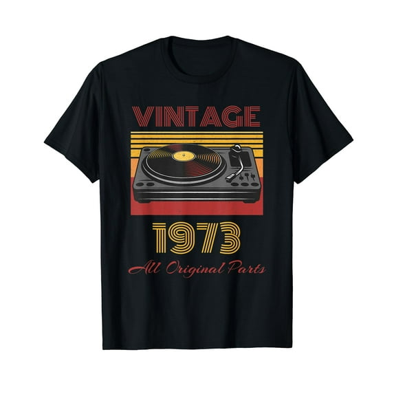 Vinyl Record Collector Vintage 1973 Old School DJ Birthday Black T-Shirt