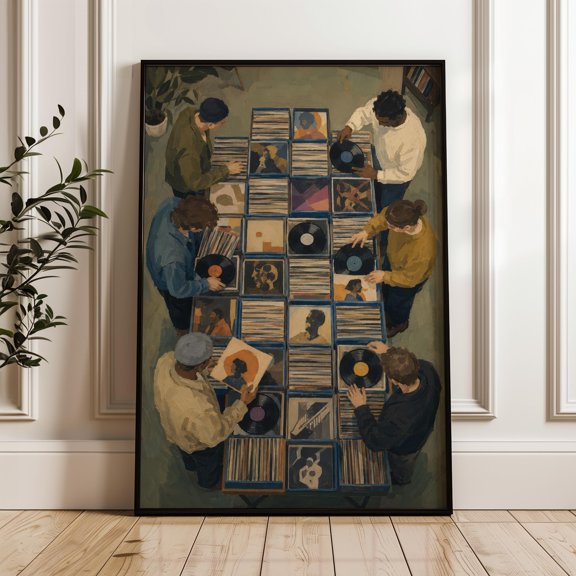 Vinyl Record Collectors, Contemporary Fine Art Print, Modernism Wall Poster, Poster Only