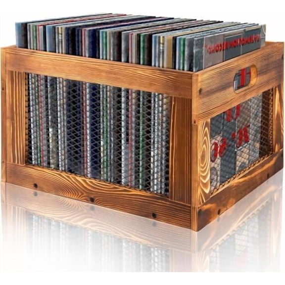 Vinyl Record Crate, LP Record Storage Crate, Wooden Record Holder Organizer, Record Album Storage Box, Vinyl Record Storage 100+ Records, Brown$$Office