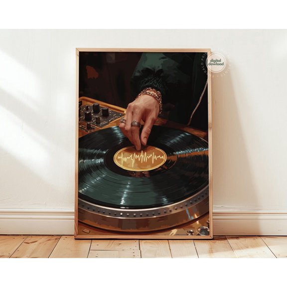 Vinyl Record Dj Green Music Poster, Unframed Size 8x12