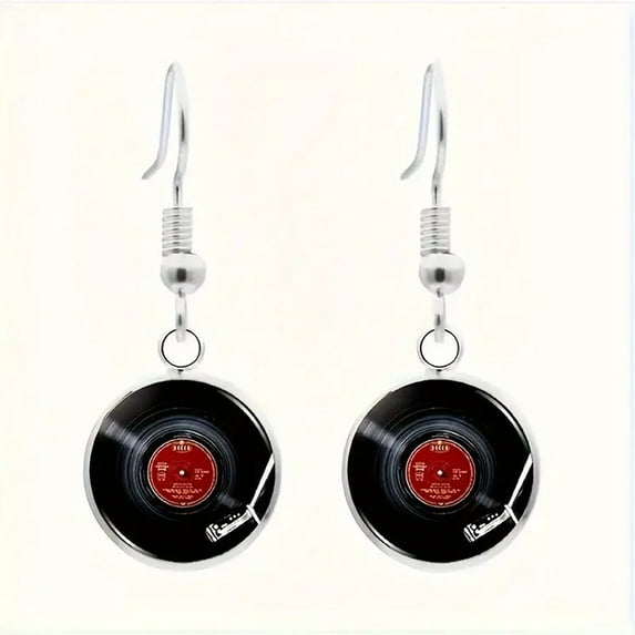Vinyl Record Earring Earrings DJ Vintage 80's Hair Music Metal Love Passion Earrings Drop Round Earrings