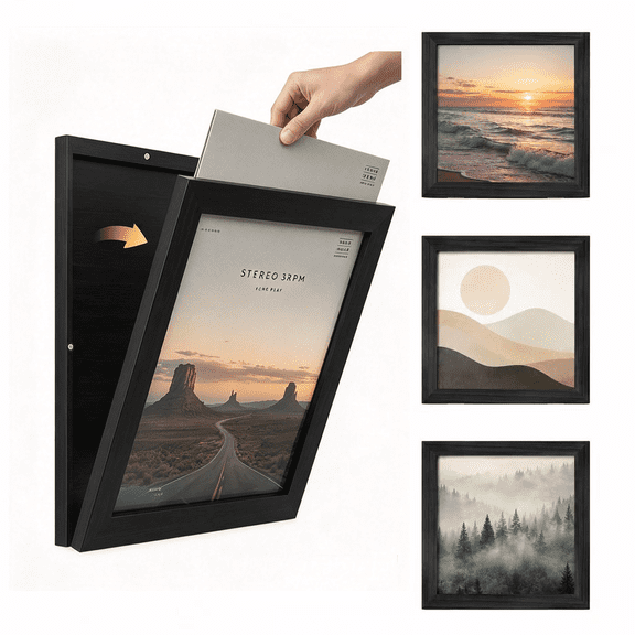 3 Pack Vinyl Record Frame, Album Frames for Vinyl Records Display, Record Frame for 12x12 Inch LP Cover Display, Magnetic Door Opening