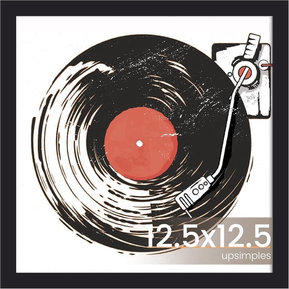 Vinyl Record Frame, Display Pictures 10x10 with Mat or 12.5 x 12.5 Without, Wall Hanging Album Cover Frames, Black, 1 Pack