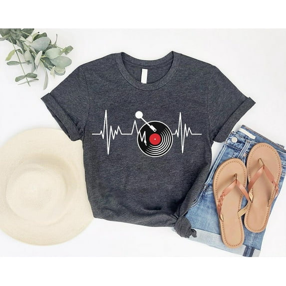 Vinyl Record Heartbeat T-Shirt: Retro Music Lover Tee All Size S-5Xl
