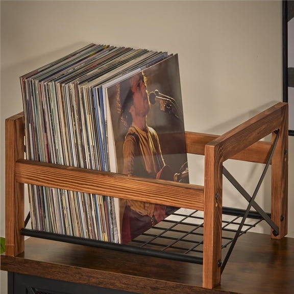 Vinyl Record Holder 1 Pack Only Fits 7"12" Albums, Holds 50100 Records, DVDs, or CDs Modern Wooden Storage Stand, File Organizer Rack, Brown