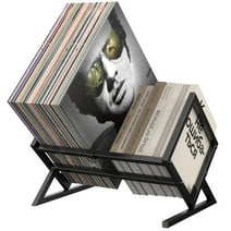 Vinyl Record Holder, Metal Vinyl Record Storage with Side Baffles, 80-110 LP Storage, Minimalist Design for Protecting Files, Albums, Books, Magazines Record Organizer, Black 1 Tier-Vertical